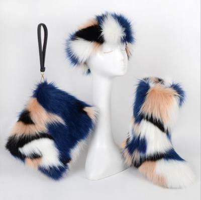 China CUSHIONING Wholesale Price Multi Color Faux Snow Fur Boots For Kids With Headgear Purse for sale