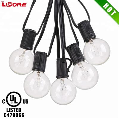 China HOT SALE 25ft PVC Socket E12 G40 Globe Bulbs 110V Black String Lights For Garden Backyard Porches Gazebos Pergolas Wedding for sale