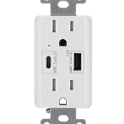 China Residential/General Purpose Dual Port USB Outlet 15A 125V HUAYA 3.6A USB Charger Receptacle, Wall Outlet Outlet with USB Port Type A Type C, UL Listed for sale