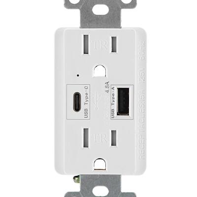 China American Duplex Type A/C Port USB Charger Receptacle, TR USB Outlet, 4.8A USB Receptacle 15A 125V Socket Outlet UL Approved LD-UR03 for sale