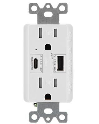 China 15A&20A 125V Residential/General Purpose Quick Charge USB Recepatcle with 2usb Port, Type A and Type C, UL Total 3.6A for sale