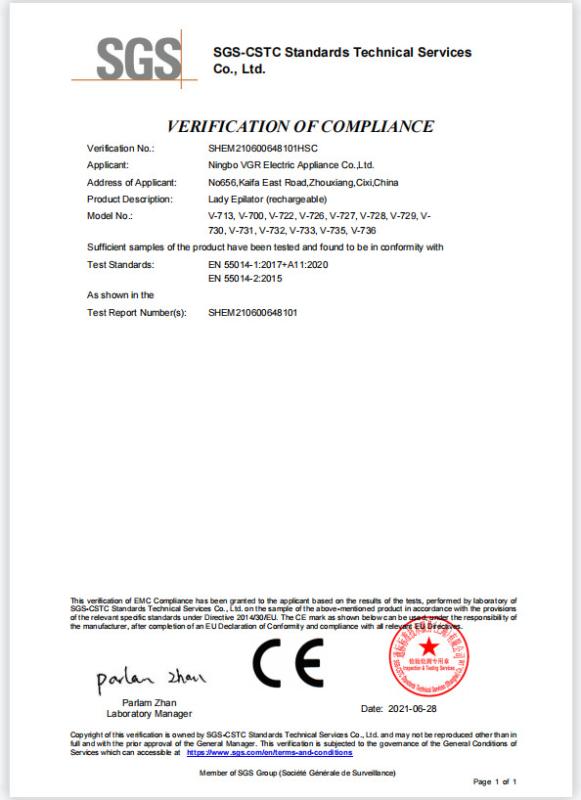 CE - Ningbo VGR Electric Appliance Co., Ltd.