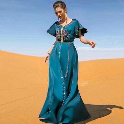 China Viable Middle East Dubai Muslim Women Muslim Women's Abaya Long Robe Jalabiya Robe Embroidery Gold Lace for sale