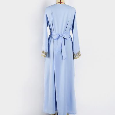 China Wholesale Breathable Solid Color Abaya Short Sleeve Plus Size Long Dress Summer Skirk Skirt Loose +belt for sale