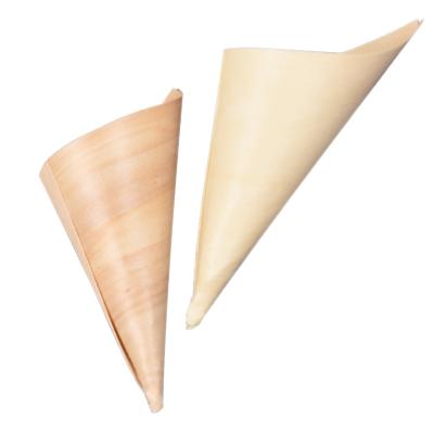 China Disposable Disposable Wood Chips Leaf  Disposable Take Away Cone Wooden Packaging For Sushi Roll Eco-friendly Popcorn peanut container for sale