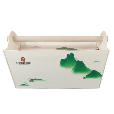 China Bio-degradable New Design Factory Outlet Natural Wooden Storage Box Holiday Food Gift Box With Handle Fruit Doughnut Snacks Food Big Container for sale