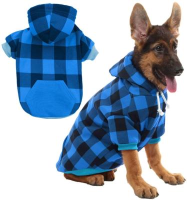 China Sustainable Dog Apparel Blue Plaid Dog Hoodie For Large Dogs Pet Clothes for sale