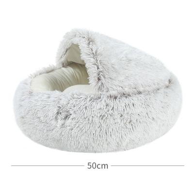 China Breathable Pet Bed Around Soft Plush Digging Cave Cat Bed Donut Hooded for Dogs and Cats for sale