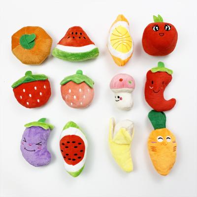 China Cartoon Viable Vegetable Bite Fruit Noise Stuffed Plush Dog Pet Cat Dog Toy Supplies for sale