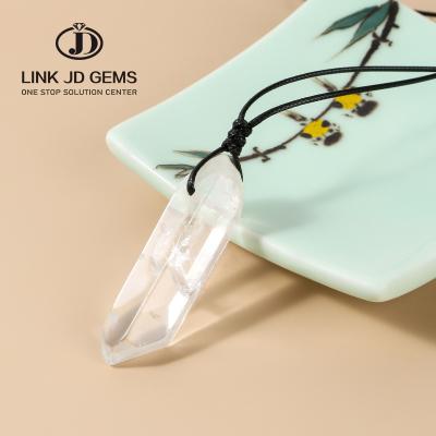 China Clear Natural White Crystal Healing Stones Unique Crystal Pillar Necklace Personality Necklace Vintage Fashion Custom Jewelry for sale