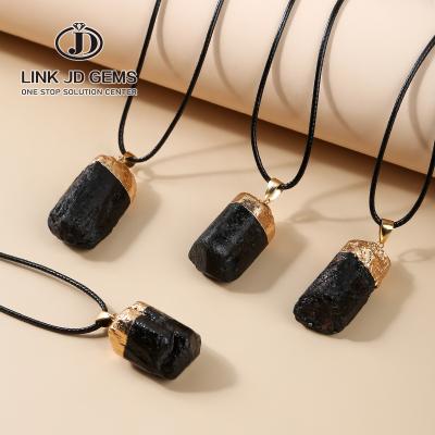 China Fashion CLASSIC Natural Gold Plated Tourmaline Necklace Rough Stone Personality Crystal Healing Stone Unique Necklace Jewelry for sale