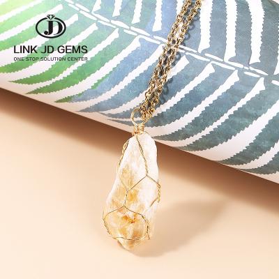 China Wholesale Jewelry CLASSIC Pendant Necklace Natural Citrine Ins Necklace Wire Rough Necklace For Women Stone Jewelry for sale