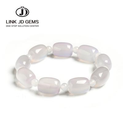 China Color Play Or Big Fire JD Size 13*18mm/10*14mm Natural Stone Strand Beads Bracelet Reiki Healing Natural White Agate Barrel Bead Charms Bracelets for sale