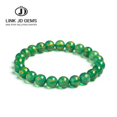 China Natural Mateiral JD Feng Shui Green Agate Stone Beads Bracelet Men Women Bracelet Unisex Wealth and Good Luck for sale