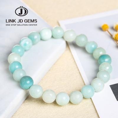 China Good Quality Natural Fashion Mateiral JD Blue Amazonite Jewelry Stone Beads Strong Elastic Bracelet Suitable for Men and Women for sale