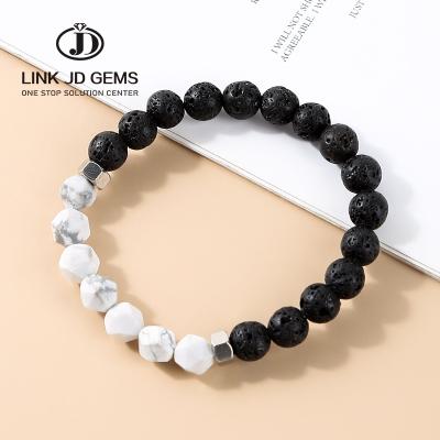 China Wholesale Manufacturer Lava Stone Diamond Shape Gemstone Amethyst Turquoise FASHIONABLE White Elastic Rope Bracelet 8mm Beaded Bracelet for sale