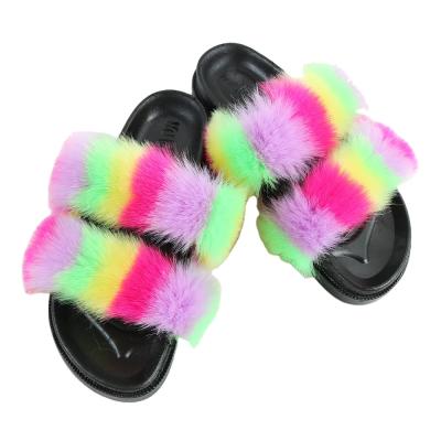 China Fashion Trend Women's Ladies Faux Toe Fur Open Toe Slide Sandals Slide Two Strap Sandals Hairy Fur Slides for sale