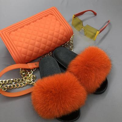 China Lightweight Orange Square Sunglasses Freeze Large Elegant Soft Cover Women Ladies Real Fox Fur Purses And Slippers for sale