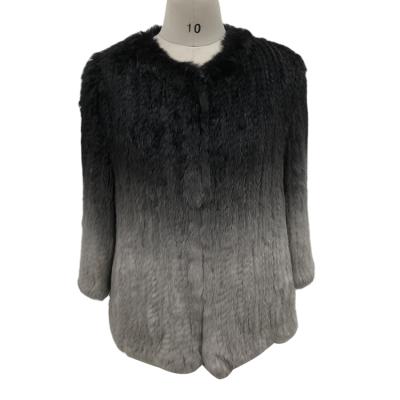 China Oversized Round Neck Rabbit Fur Coat Women Real Breathable Luxury Hand Made Real for sale