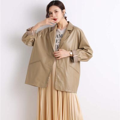 China 2020 Brown Simple Faux Leather Jacket Woman Casual Style PU Waterproof Leather Jackets For Ladies for sale