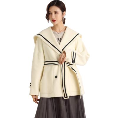 China 2020 Breathable Wholesale Wool Coat With Shawl And Double Belt Ladies Autumn Coat Square Woolen Women for sale