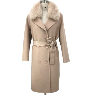 China 2020 Fashion Fox Fur Collar Double Face Wool Coat Ladies Women Long Breathable Winter Wool Double Breasted Coat for sale