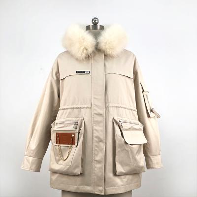 China Anti-wrinkle winter jacket windproof parka goose down liners with fox fur collar women parka for sale