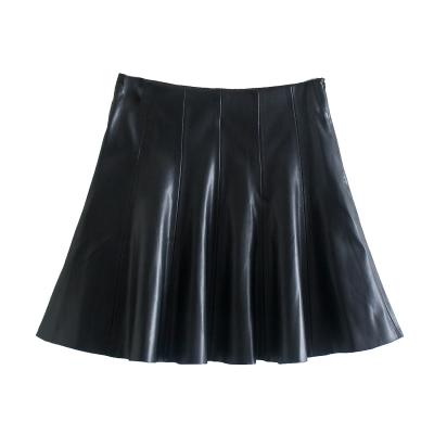 China Breathable Black Line Women Casual Fashion PU Color A Leather Mini Skirt for sale