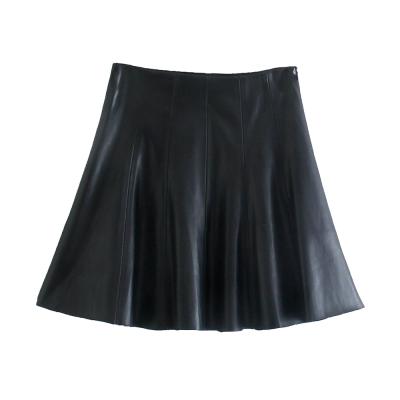 China Women Casual Fashion Pu Color Elegant Style A Line Leather Breathable Black Mini Skirt for sale