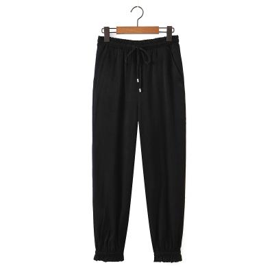 China Black Color Vintage Design Breathable Fashion Elastic Waist Women's Casual Pants And Trousers for sale