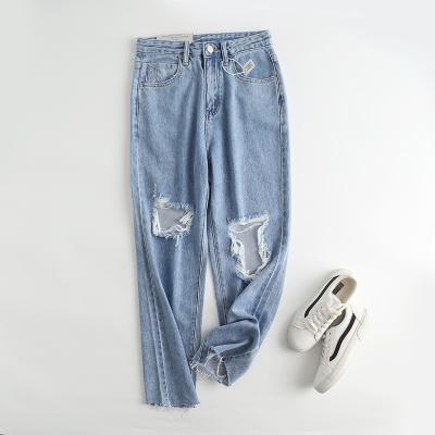 China Breathable Stylish Design Color Zipper Fly Light Blue Women Fashion Ripped Jeans Denim Pants for sale