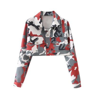 China Breathable Camouflage Color Turn Down Collar Long Sleeve Button Up Casual Women Fashion Crop Jacket for sale