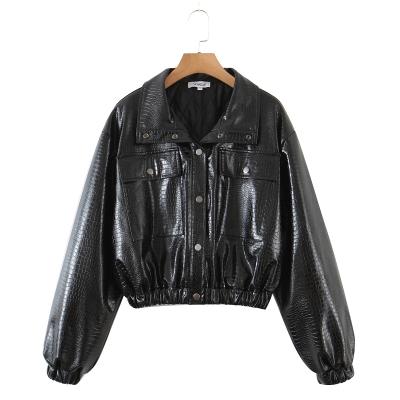 China High Fashion Design Lantern Sleeve Winter Breathable Women PU Padded Leather Bomber Jacket for sale