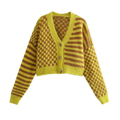 China Breathable Cute Design Long Sleeve Fall Cardigan Women Knitwear Geometric Sweater for sale