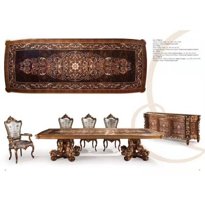 China Modern Classical European Antique Floral Ornate Boulle Gold Old World Style Long Dining Table Inlay For Banquet for sale