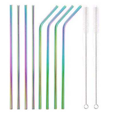 China Metal 304 Stainless Steel Eco-Friendly Disposable Reusable Folding Drinking Straw With Cleaning Brushes for sale