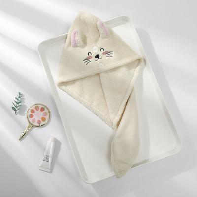 China Cute Magic Turban Quick Dry Compressed Wrap Cartoon Rabbit Ears Bath Shower Head Towel With Buttons for sale