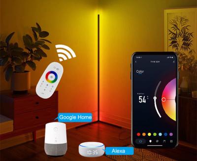 China Modern Stand Corner RGB Living Room Lights Nordic Smart Wifi Alexa Color Changing Minimal Tripod Led Floor Lamp for sale