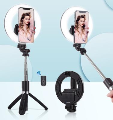 China Mini 360 Rotation Sufficiency Live Stream Tripod Stabilizer Gimbal Telescopic Selfie Stick Adjustable Professional Photo Phone With Ring Light for sale