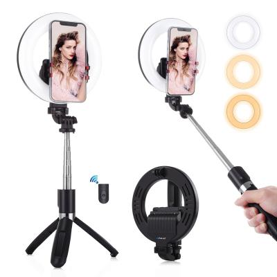 China 2021 New Mini Adjustable Brightness 6 Inch Led Light With Tripod Stand Phone Selfie Stick Ring Light For Youtube Video Makeup for sale