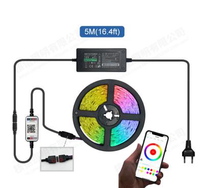 China Residential Outdoor Waterproof Smart Blue Tooth App Control 5M Music DC 12v 5050 RGB Flexible Led Strip Light for sale