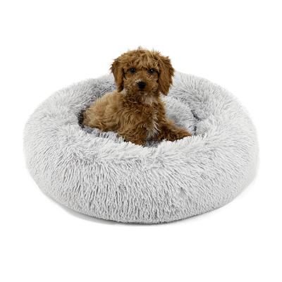 China Travel Pet Products Dog Supplies Cuddler Fluffy Washable Luxury Round Shag Mat Donut Calming Dog Bed for sale