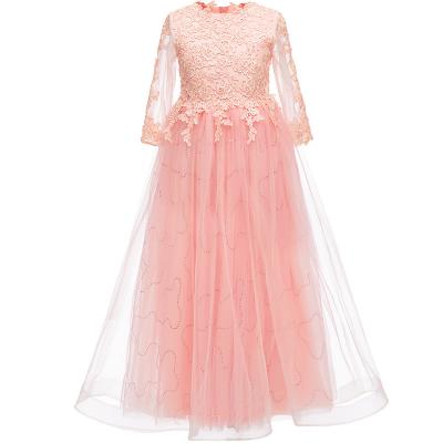 China Regular Long Sleeves Pink Lace Bridesmaid Dress For Teen Girl for sale