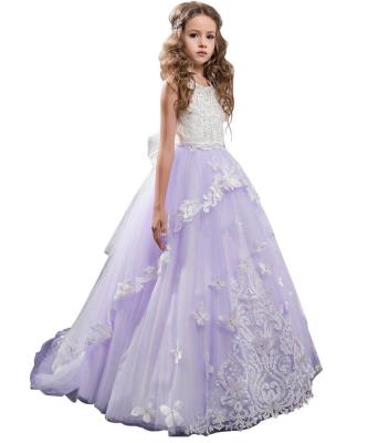 China Latest Regular Princess Girls Dress Design Kids Party Dress Prom Ball Gown Light Purple Bridesmaids Dress For 7 Years Old for sale