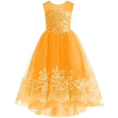 China Sleeveless Pink Lace Length To Floor Yellow Little Flower Girl Dress for sale