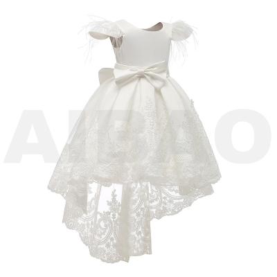 China Princess Flower Girland PFlower Girls' White Dresses Birthday And Party Cap Sleeve Baby Clothes With Feather for sale