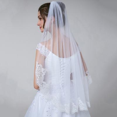 China Lace Wedding Fancy Veil Edge Lace Tulle Short Bridal Veil 	Wedding Bridal Veils for sale