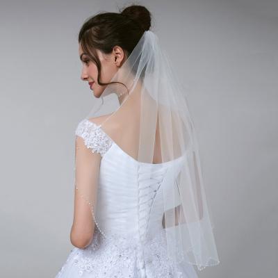 China Pearl Edge White Bridal Veil Soft Tulle Wedding Veil Beaded for sale