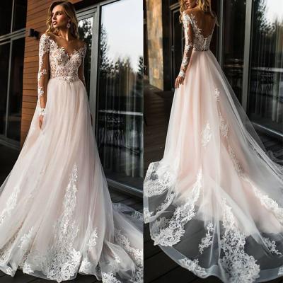 China Breathable 2019 Blush Pink Long Sleeves Beach Boho Bridal Gowns Sweep Train Bohemian Wedding Dresses V Neck for sale