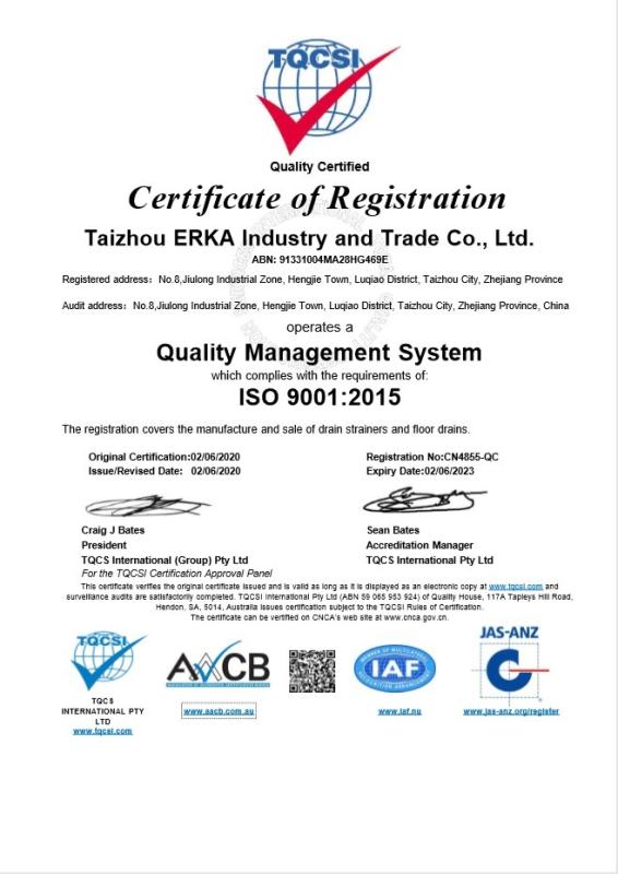 ISO9001 - Taizhou Erka Industry And Trade Co., Ltd.